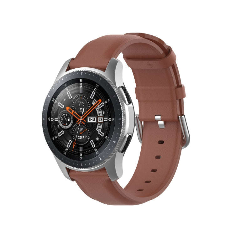For Samsung Galaxy Watch 3 45mm 22mm Leather Strap with Round Tail Buckle(Brown)