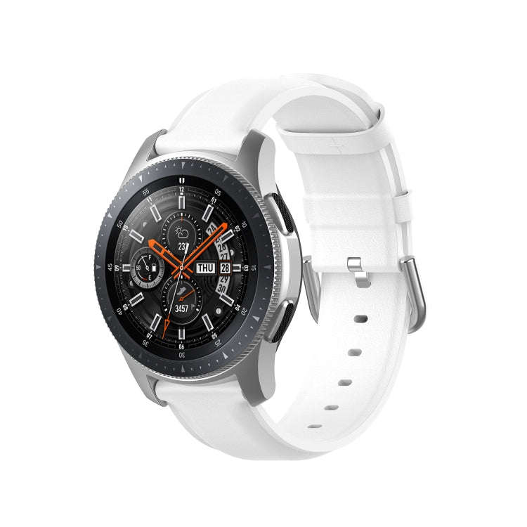 For Samsung Galaxy Watch 3 45mm 22mm Leather Strap with Round Tail Buckle(White)