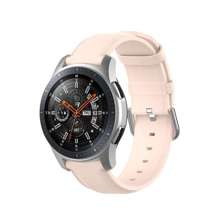 For Samsung Galaxy Watch 3 45mm 22mm Leather Strap with Round Tail Buckle(Light Pink)