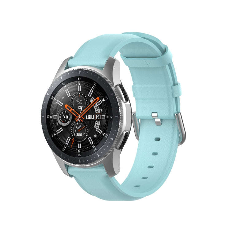 For Samsung Galaxy Watch 3 45mm 22mm Leather Strap with Round Tail Buckle(Light Blue)