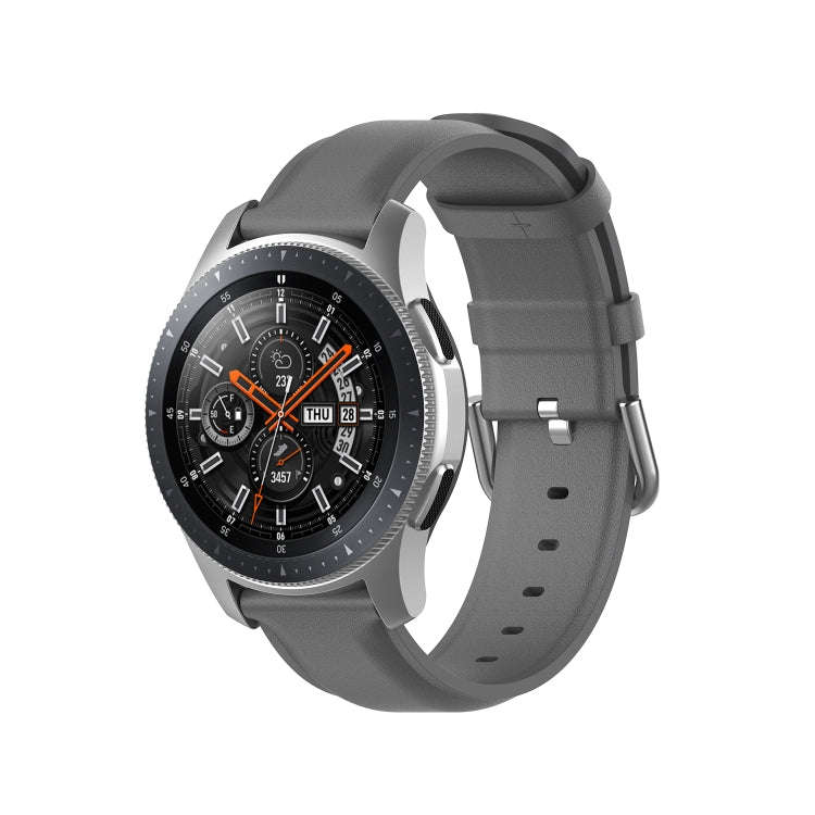 For Samsung Galaxy Watch 3 45mm 22mm Leather Strap with Round Tail Buckle(Grey)
