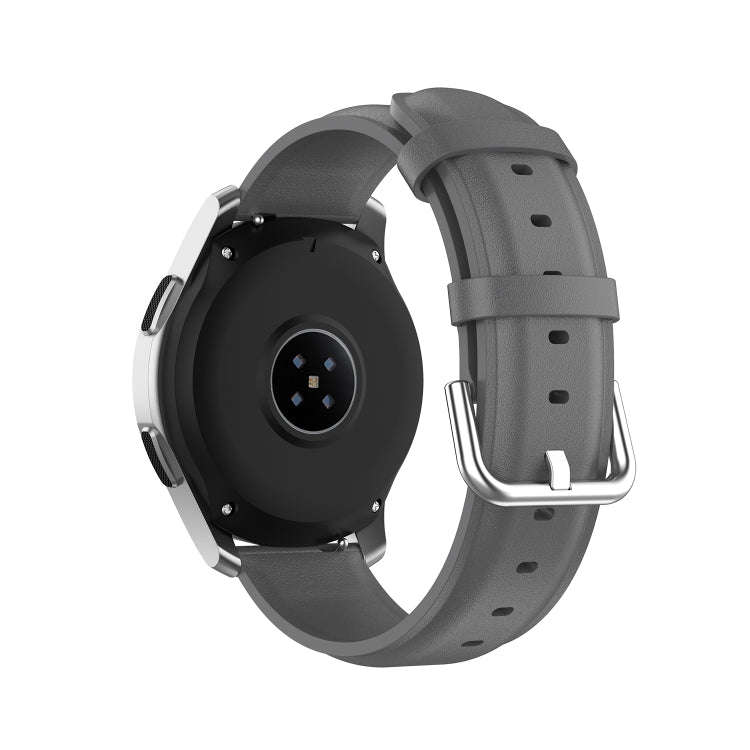 For Samsung Galaxy Watch 3 45mm 22mm Leather Strap with Round Tail Buckle(Grey)