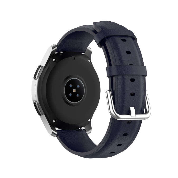 For Samsung Galaxy Watch 3 45mm 22mm Leather Strap with Round Tail Buckle(Navy Blue)