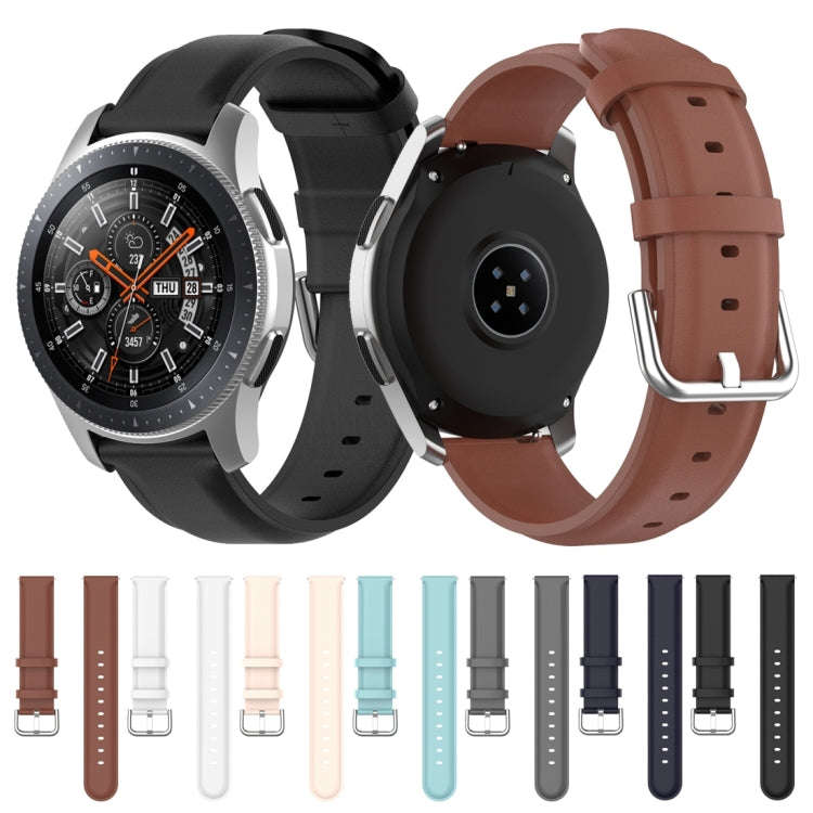 For Samsung Galaxy Watch 3 45mm 22mm Leather Strap with Round Tail Buckle(Navy Blue)