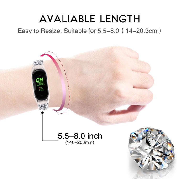 For Xiaomi Mi Band 3 / 4 Diamond-studded Stainless Steel Replacement Wrist Strap(Silver)