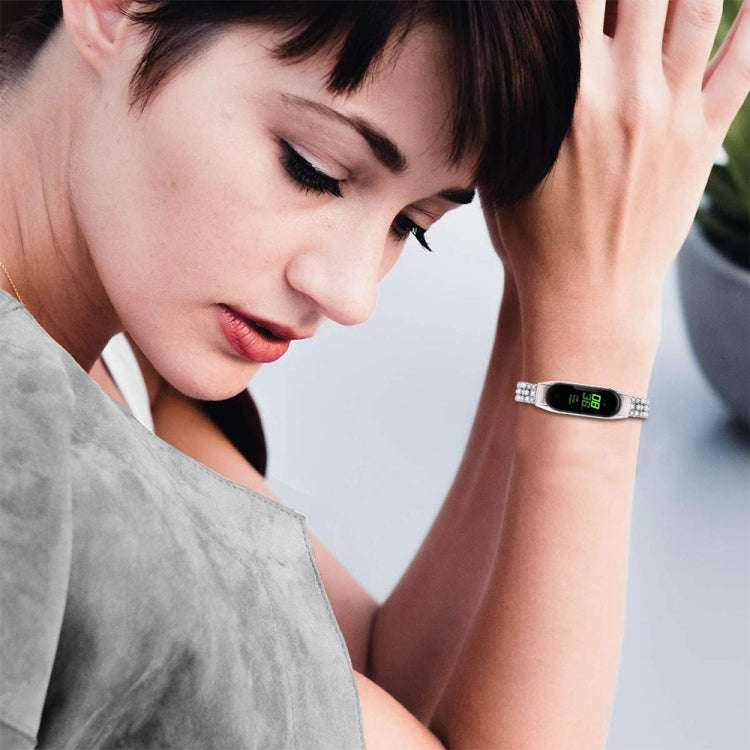 For Xiaomi Mi Band 3 / 4 Diamond-studded Stainless Steel Replacement Wrist Strap(Silver)