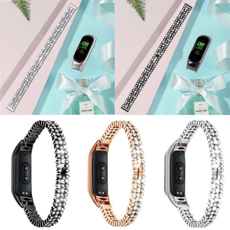 For Xiaomi Mi Band 3 / 4 Diamond-studded Stainless Steel Replacement Wrist Strap(Silver)