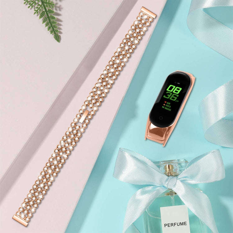 For Xiaomi Mi Band 3 / 4 Diamond-studded Stainless Steel Replacement Wrist Strap(Gold)