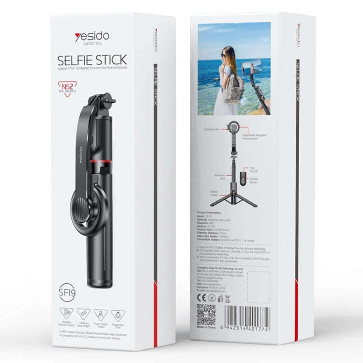 Yesido SF19 Magnetic Cell Phone Tripod Bluetooth Remote Control Selfie Stick(Black)