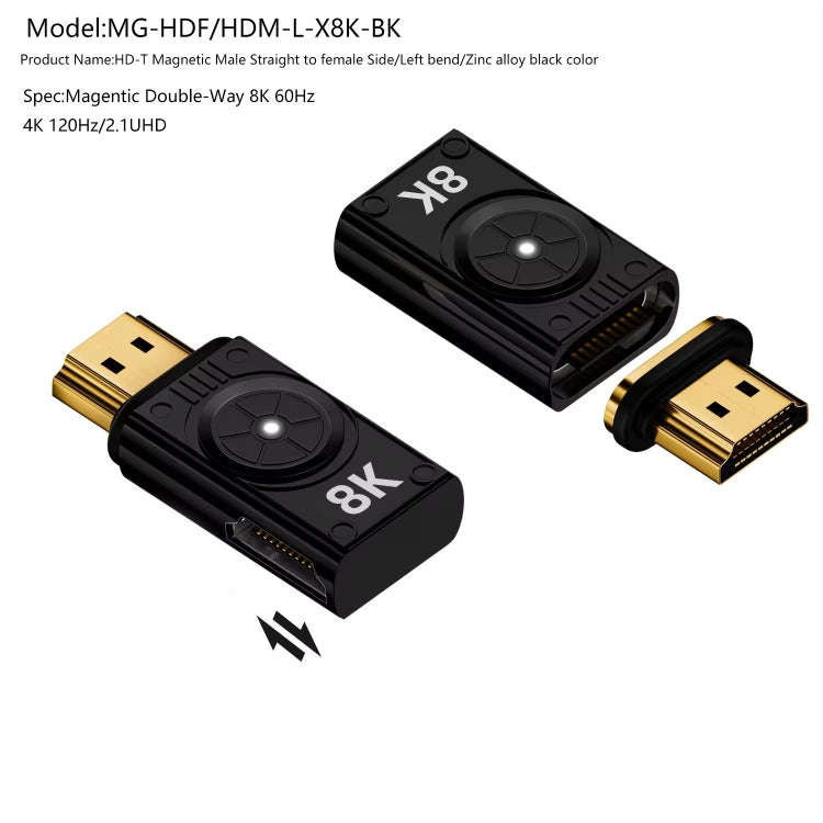 8K 60Hz HDTV to HDTV Side Bend Magnetic Converter(Black Left Bend)