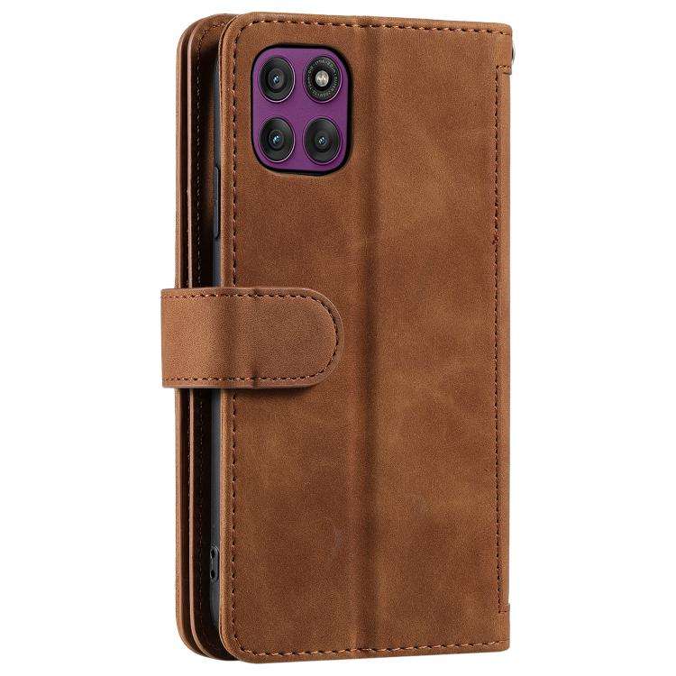For Motorola Edge 60 Pro Nine Card Zipper Bag Leather Phone Case with Lanyard(Brown)