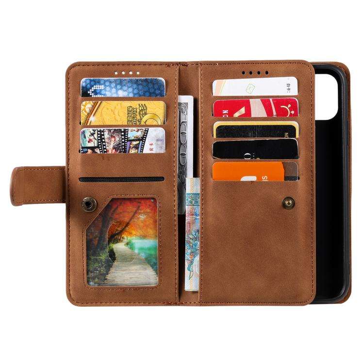 For Motorola Edge 60 Pro Nine Card Zipper Bag Leather Phone Case with Lanyard(Brown)