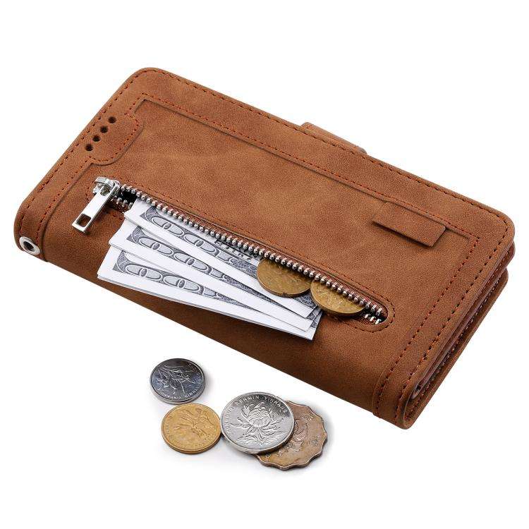 For Motorola Edge 60 Pro Nine Card Zipper Bag Leather Phone Case with Lanyard(Brown)