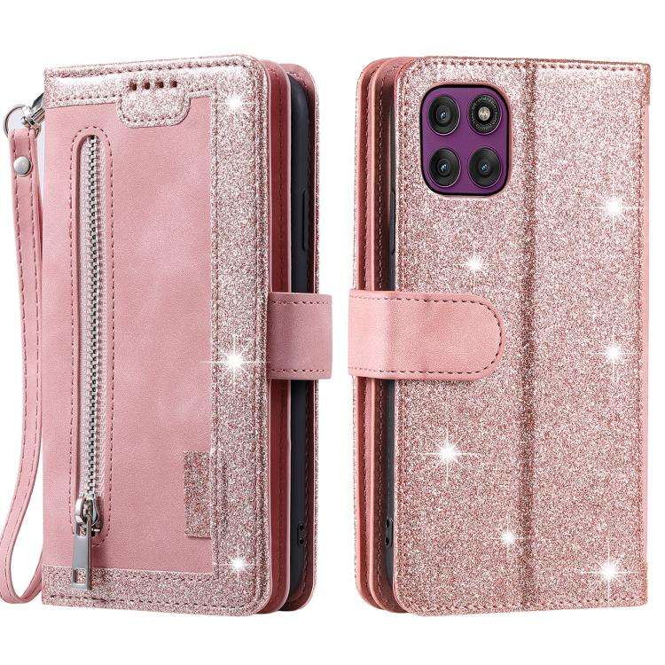For Motorola Edge 60 Pro Nine Card Zipper Bag Leather Phone Case with Lanyard(Pink)