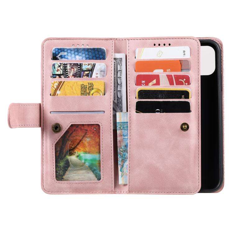 For Motorola Edge 60 Pro Nine Card Zipper Bag Leather Phone Case with Lanyard(Pink)