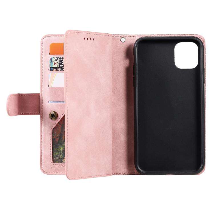 For Motorola Edge 60 Pro Nine Card Zipper Bag Leather Phone Case with Lanyard(Pink)