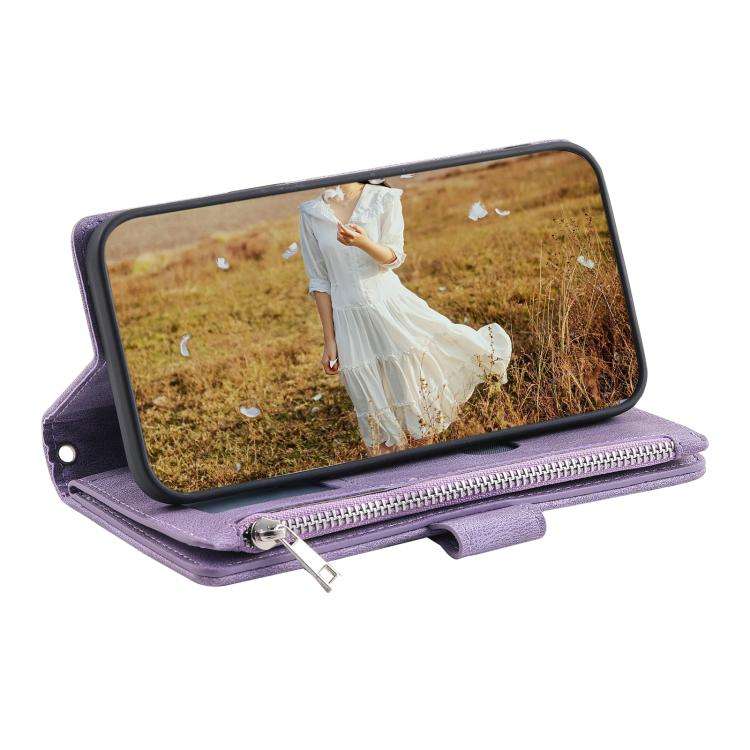 For Motorola Edge 60 Pro Grid Texture Zipper Leather Phone Case with Lanyard(Purple)