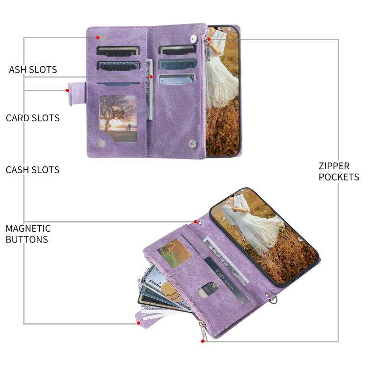 For Motorola Edge 60 Pro Grid Texture Zipper Leather Phone Case with Lanyard(Purple)