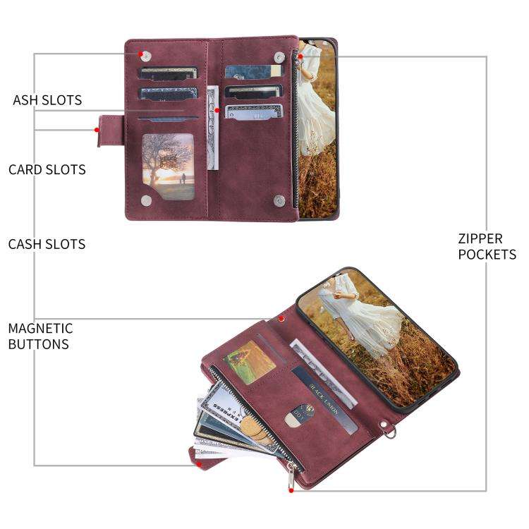 For Motorola Edge 60 Pro Grid Texture Zipper Leather Phone Case with Lanyard(Wine Red)