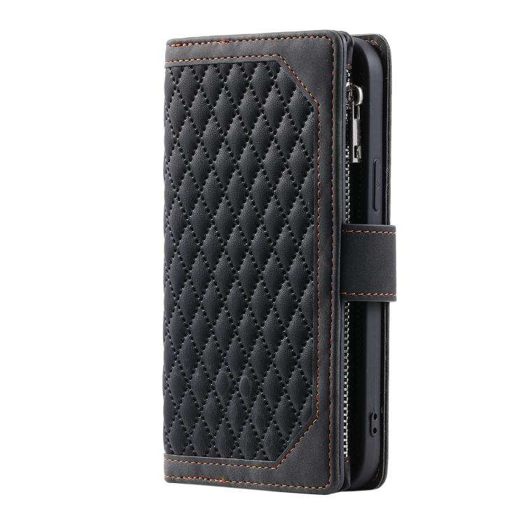 For Motorola Edge 60 Pro Grid Texture Zipper Leather Phone Case with Lanyard(Black)