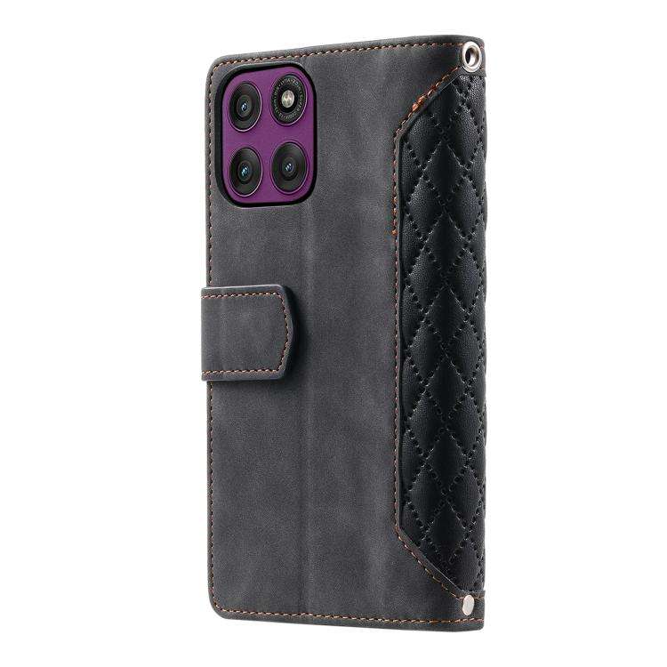 For Motorola Edge 60 Pro Grid Texture Zipper Leather Phone Case with Lanyard(Black)