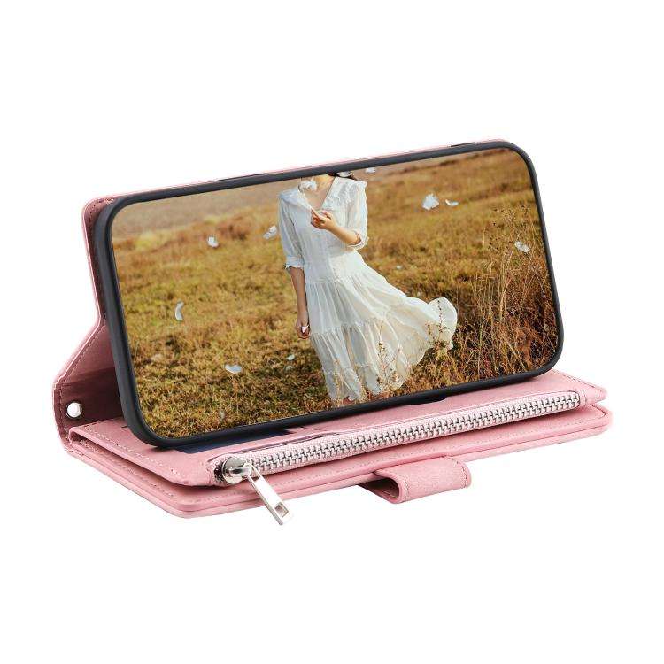 For Motorola Edge 60 Pro Grid Texture Zipper Leather Phone Case with Lanyard(Rose Gold)