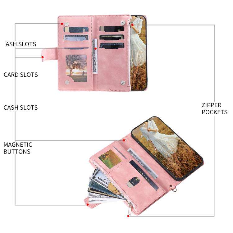For Motorola Edge 60 Pro Grid Texture Zipper Leather Phone Case with Lanyard(Rose Gold)