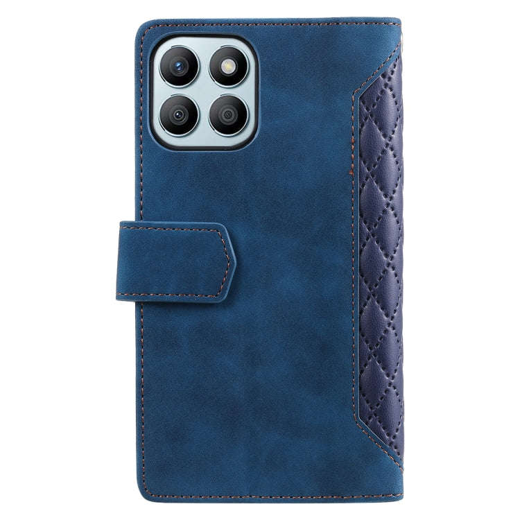 For Honor X6b 4G Global Grid Texture Zipper Leather Phone Case with Lanyard(Blue)