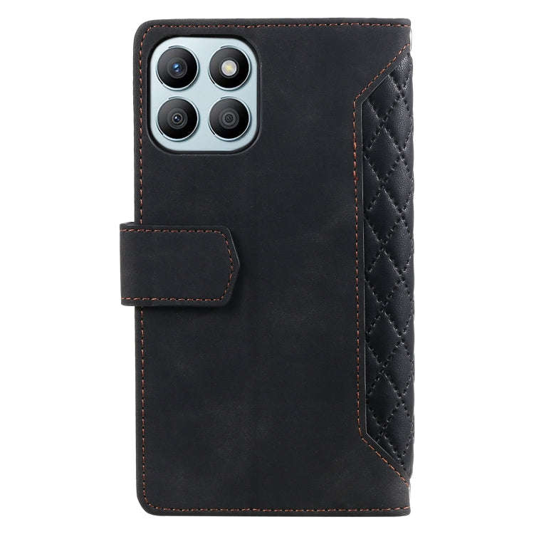 For Honor X6b 4G Global Grid Texture Zipper Leather Phone Case with Lanyard(Black)