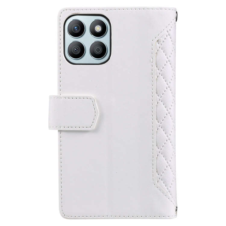 For Honor X6b 4G Global Grid Texture Zipper Leather Phone Case with Lanyard(White)