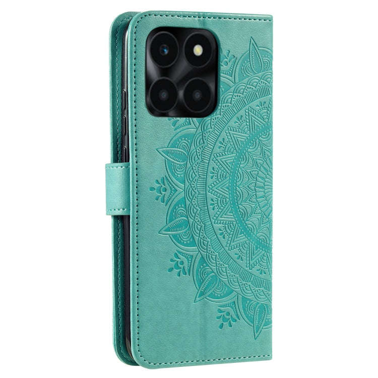 For Honor X6b 4G Global Totem Flower Embossed Leather Phone Case with Lanyard(Green)