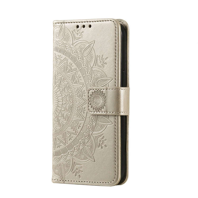 For Honor X6b 4G Global Totem Flower Embossed Leather Phone Case with Lanyard(Gold)