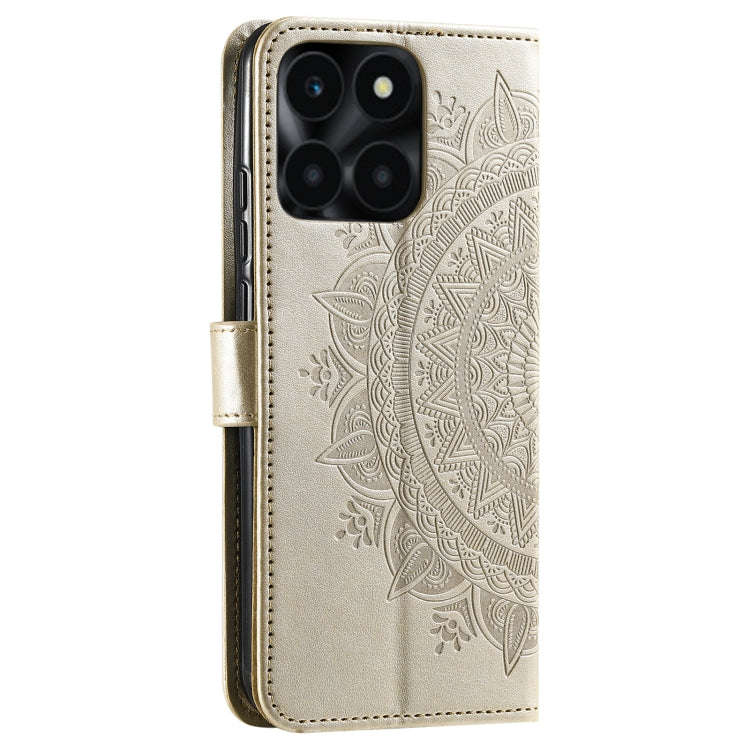 For Honor X6b 4G Global Totem Flower Embossed Leather Phone Case with Lanyard(Gold)