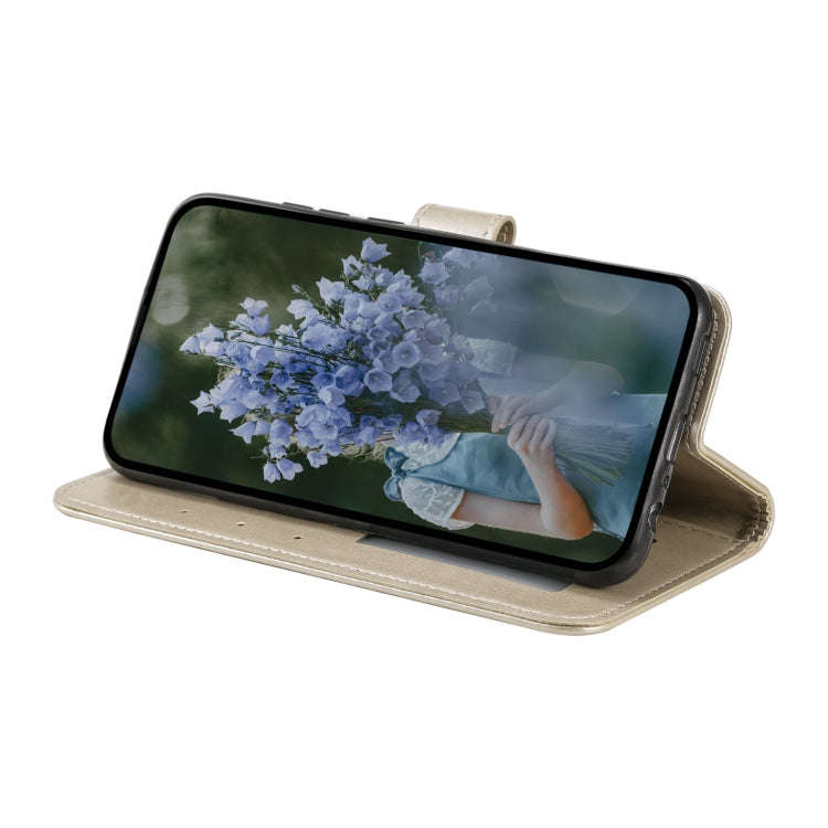 For Honor X6b 4G Global Totem Flower Embossed Leather Phone Case with Lanyard(Gold)