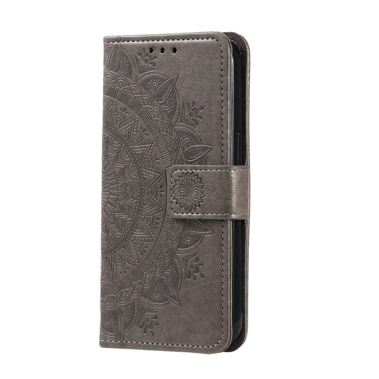 For Honor X6b 4G Global Totem Flower Embossed Leather Phone Case with Lanyard(Grey)