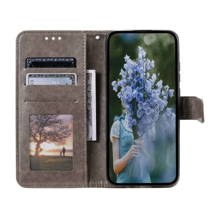 For Honor X6b 4G Global Totem Flower Embossed Leather Phone Case with Lanyard(Grey)