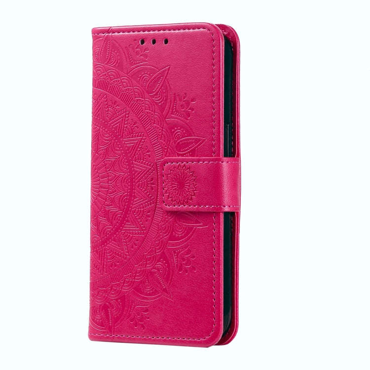 For Honor X6b 4G Global Totem Flower Embossed Leather Phone Case with Lanyard(Red)