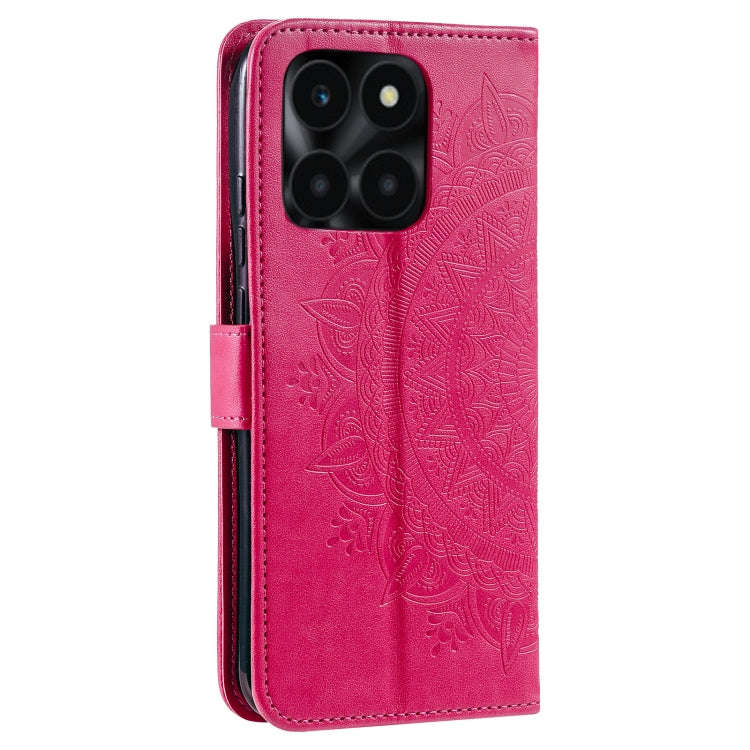 For Honor X6b 4G Global Totem Flower Embossed Leather Phone Case with Lanyard(Red)