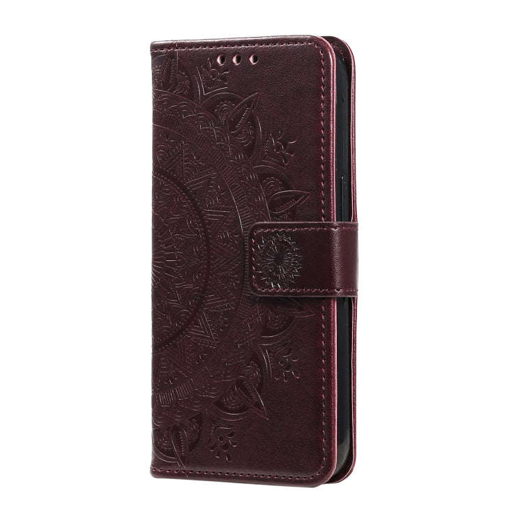 For Honor X6b 4G Global Totem Flower Embossed Leather Phone Case with Lanyard(Brown)