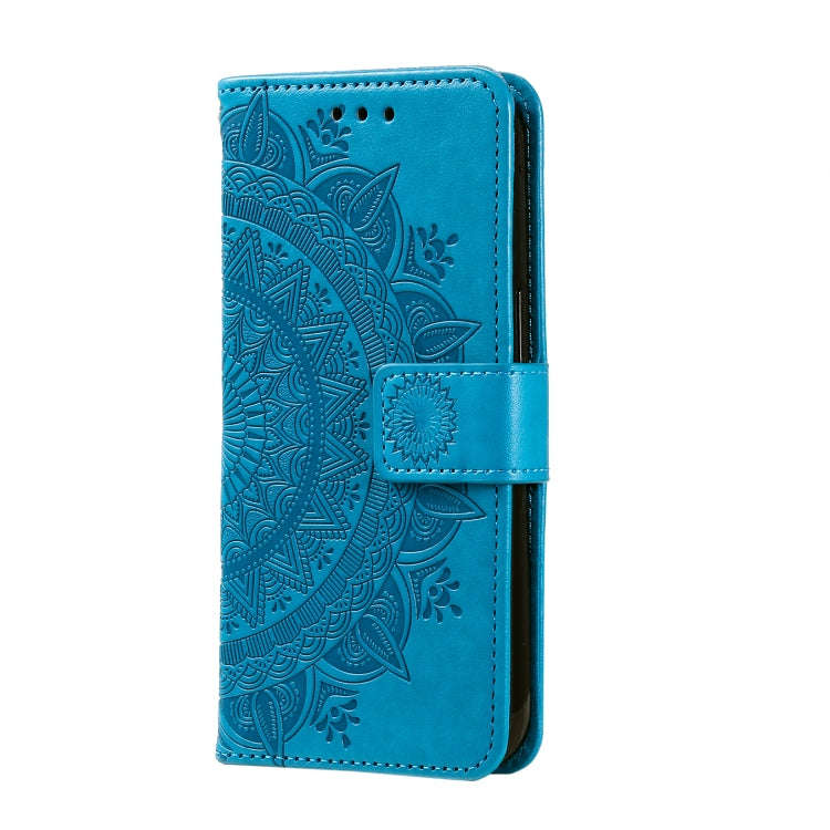 For Honor X6b 4G Global Totem Flower Embossed Leather Phone Case with Lanyard(Blue)