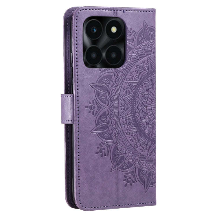 For Honor X6b 4G Global Totem Flower Embossed Leather Phone Case with Lanyard(Purple)