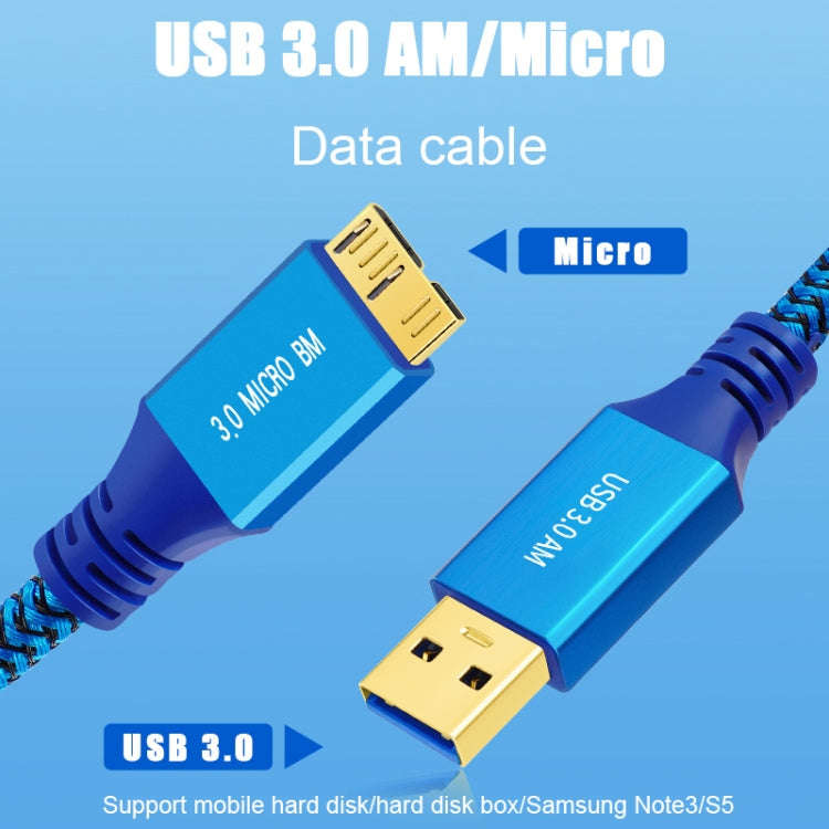 USB 3.0 Male To Micro USB 3.0 Male Braided Cable, Length:1m(Blue)