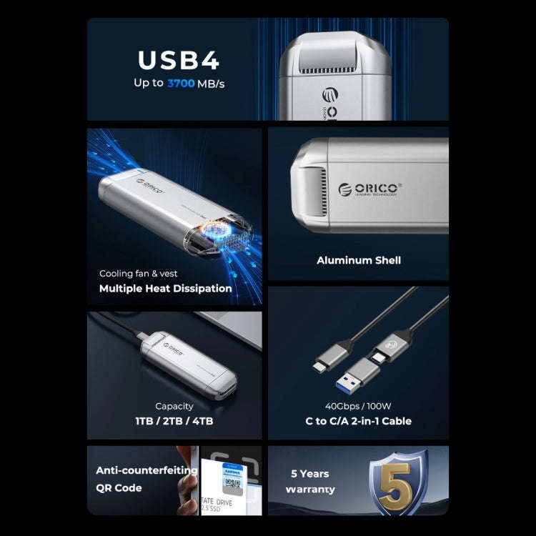 ORICO R40-2T 2TB 40Gbps Racing Car-Inspired Portable SSD Enclosure(Silver)