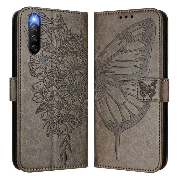 For Sony Xperia 10 IV Embossed Butterfly Leather Phone Case(Grey)