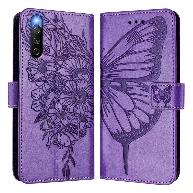 For Sony Xperia 10 IV Embossed Butterfly Leather Phone Case(Light Purple)