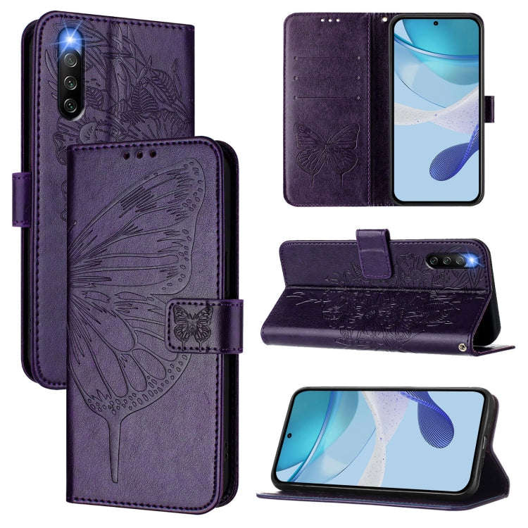 For Sony Xperia 10 IV Embossed Butterfly Leather Phone Case(Dark Purple)