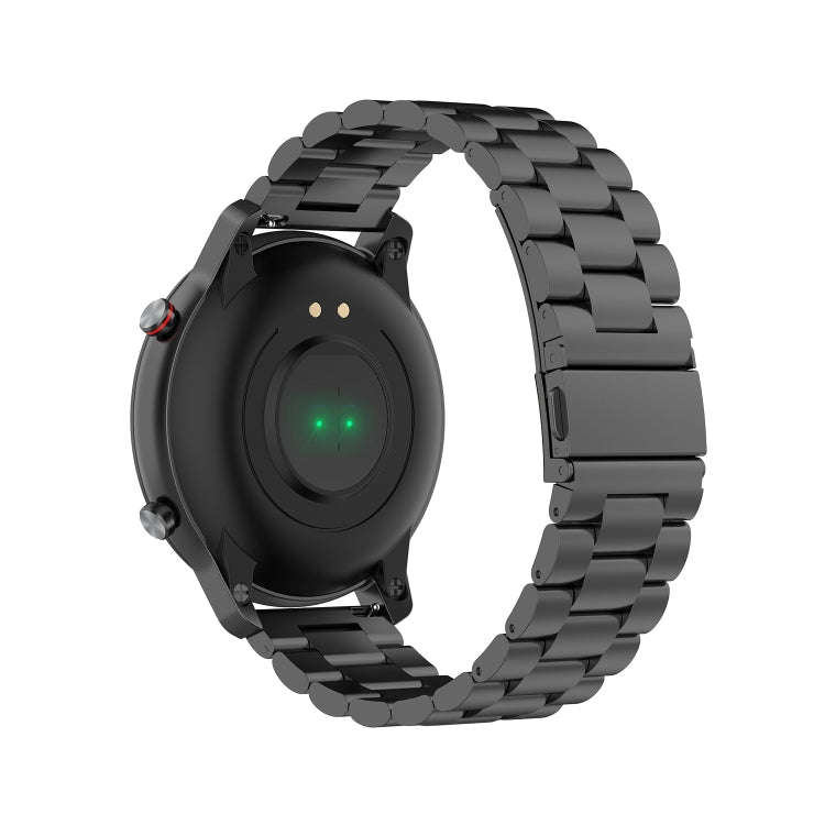 For Ticwatch GTX 22mm Three Buckle Stainless Steel Watch Band(Black)