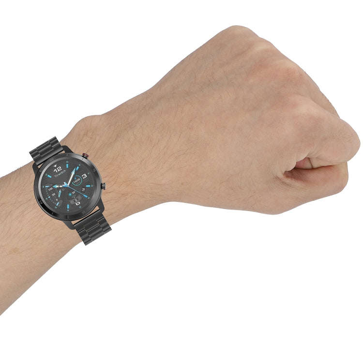 For Ticwatch GTX 22mm Three Buckle Stainless Steel Watch Band(Black)