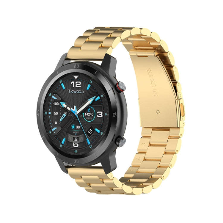 For Ticwatch GTX 22mm Three Buckle Stainless Steel Watch Band(Gold)