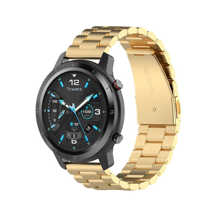 For Ticwatch GTX 22mm Three Buckle Stainless Steel Watch Band(Gold)